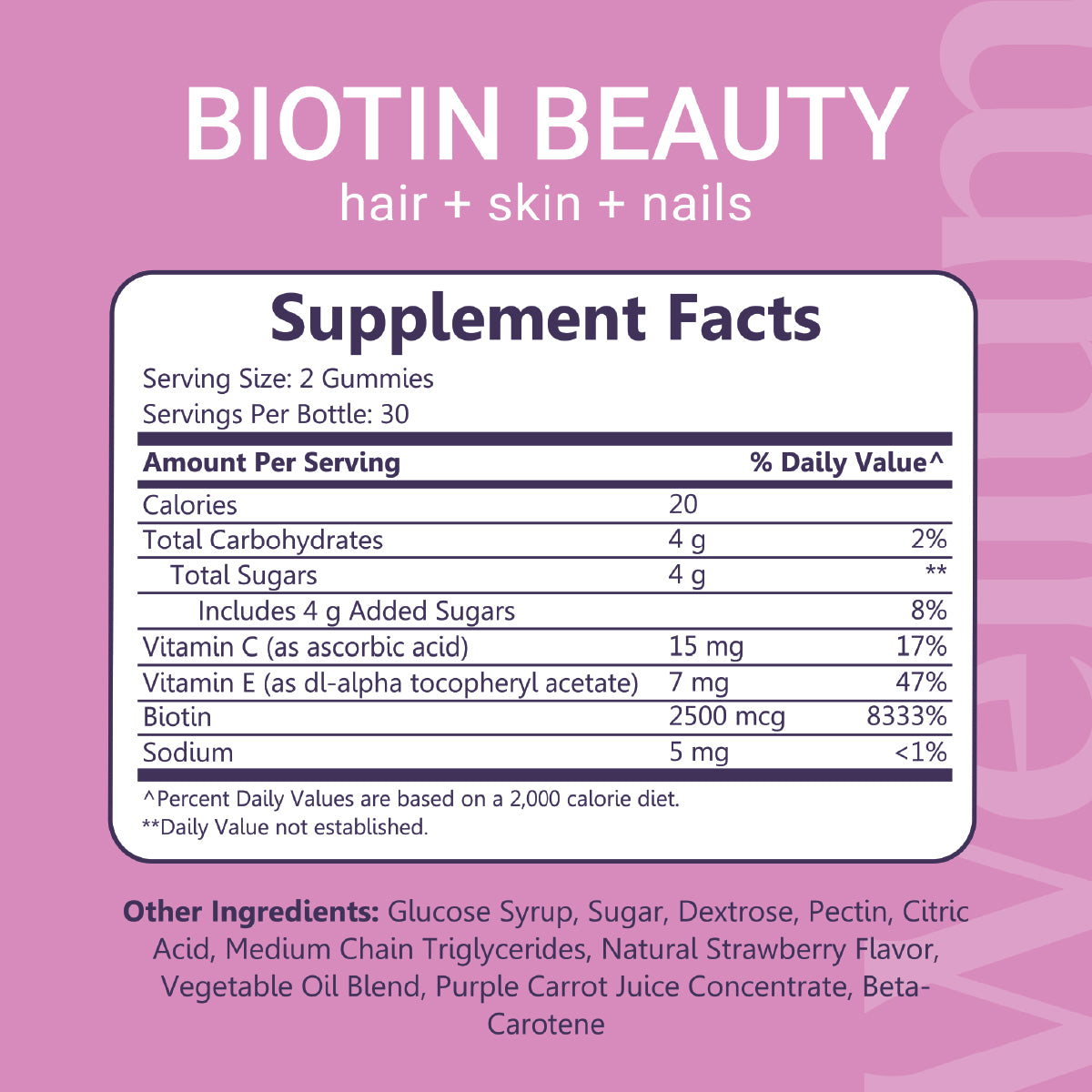 Wellum Biotin Beauty - Hair + Skin + Nails 60ct Gummies