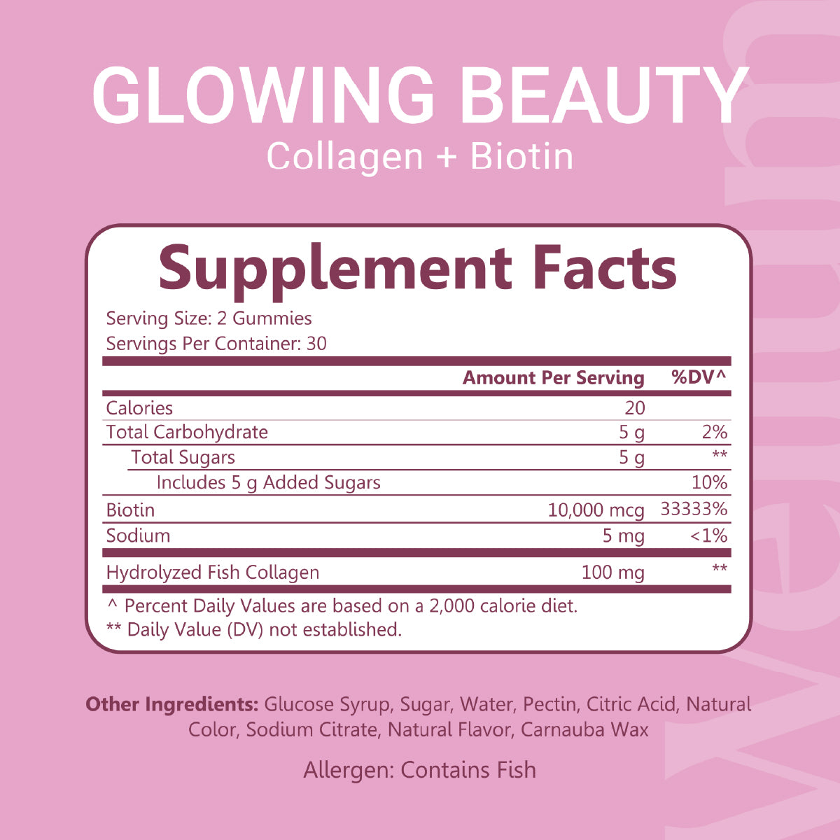 glowing beauty collagen + biotin supplement facts
