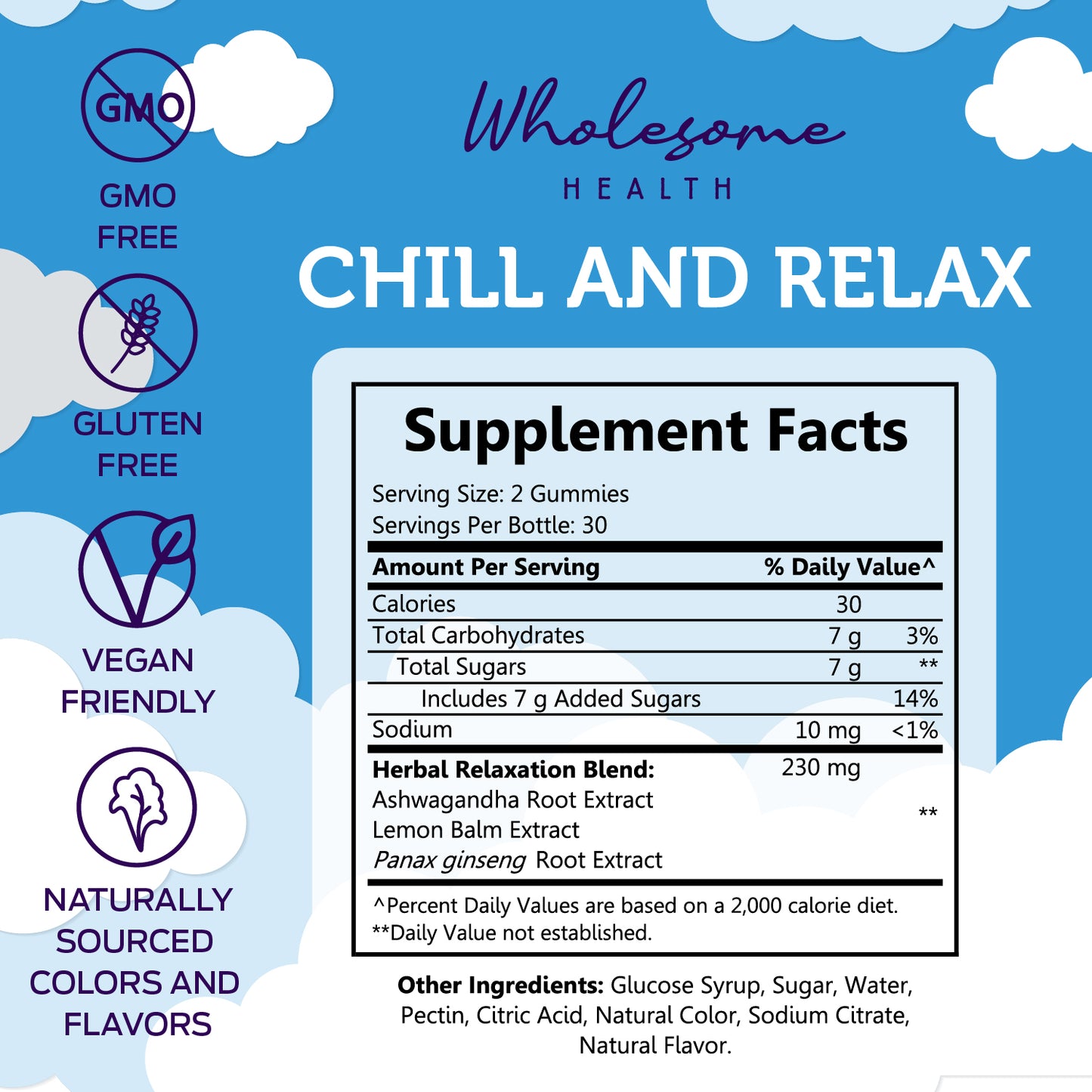 wholesome health chill and relax supplement facts