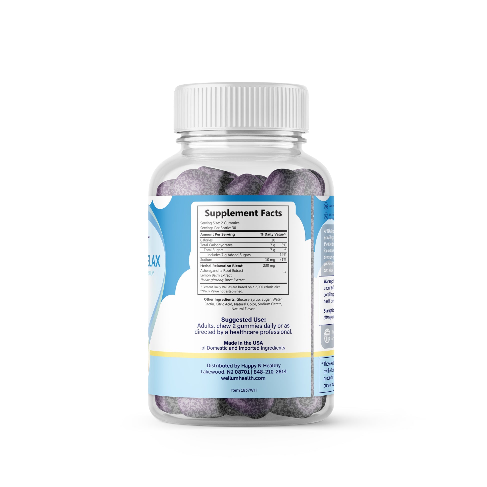 wholesome health chill and relax ashwagandha supplement facts