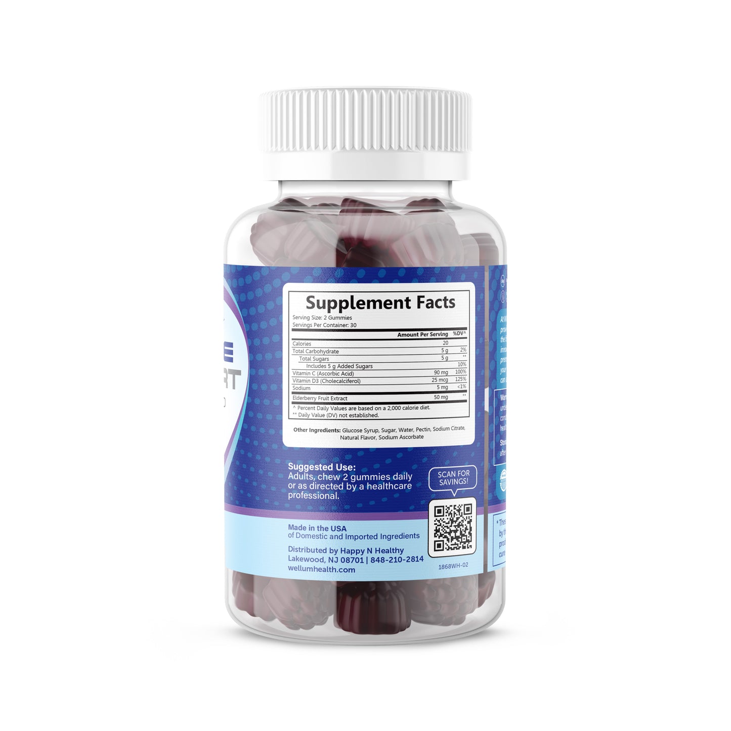 Immune Support - Elderberry + Vitamin C & D 60ct Gummies