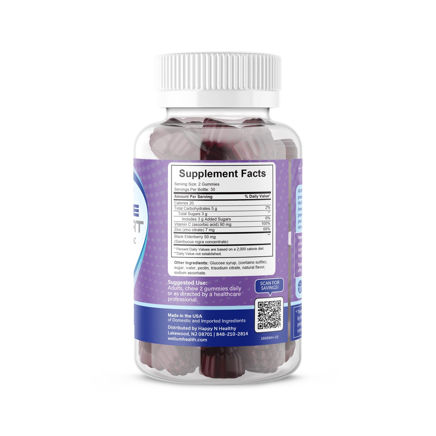 Immune Support - Elderberry + Vitamin C + Zinc 60ct Gummies