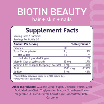 Wellum Biotin Beauty - Hair + Skin + Nails 60ct Gummies