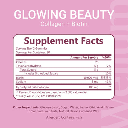 Wellum Glowing Beauty - Collagen + Biotin 60ct Gummies