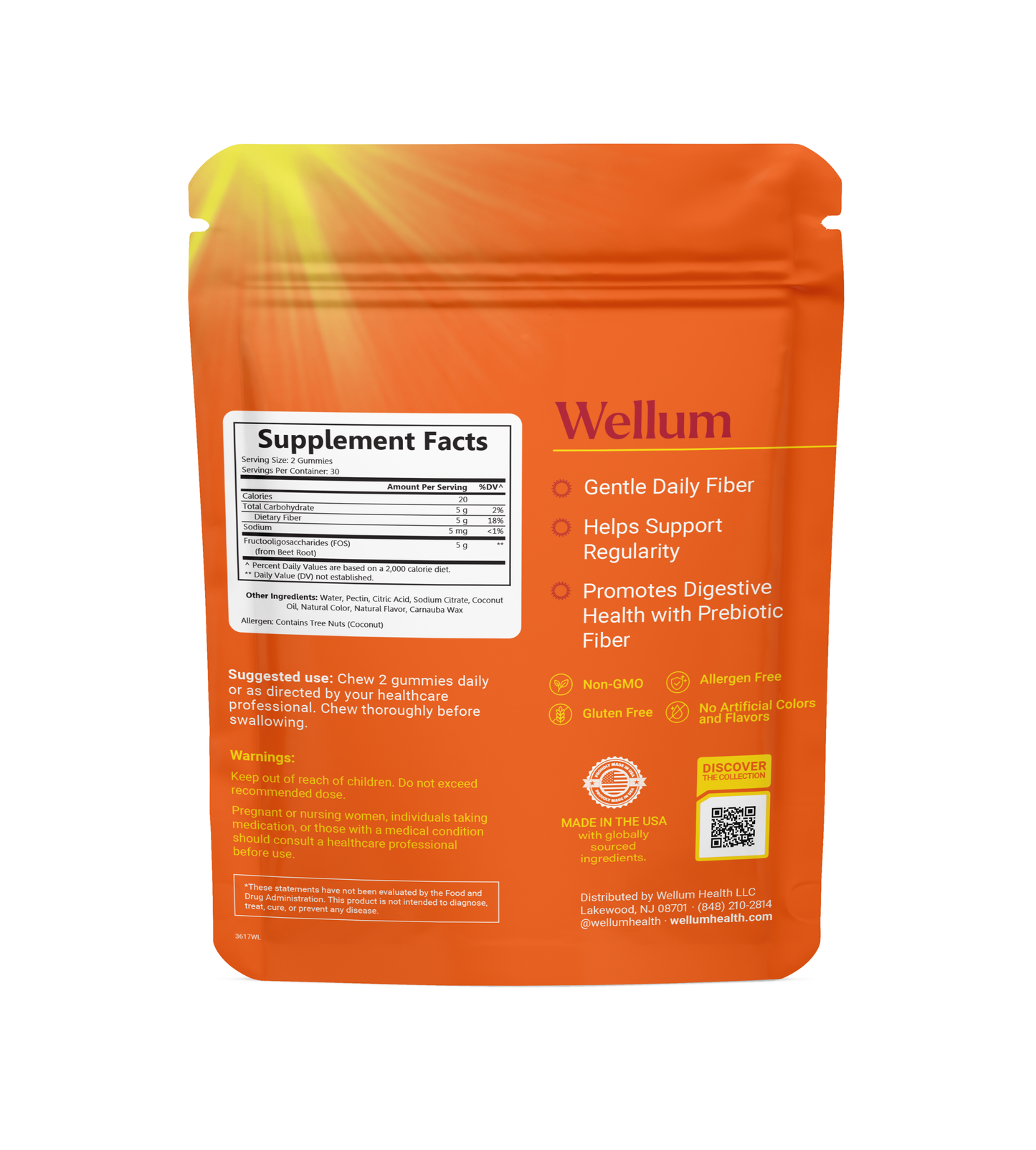 Wellum Daily Fiber Pouch 60ct Gummies