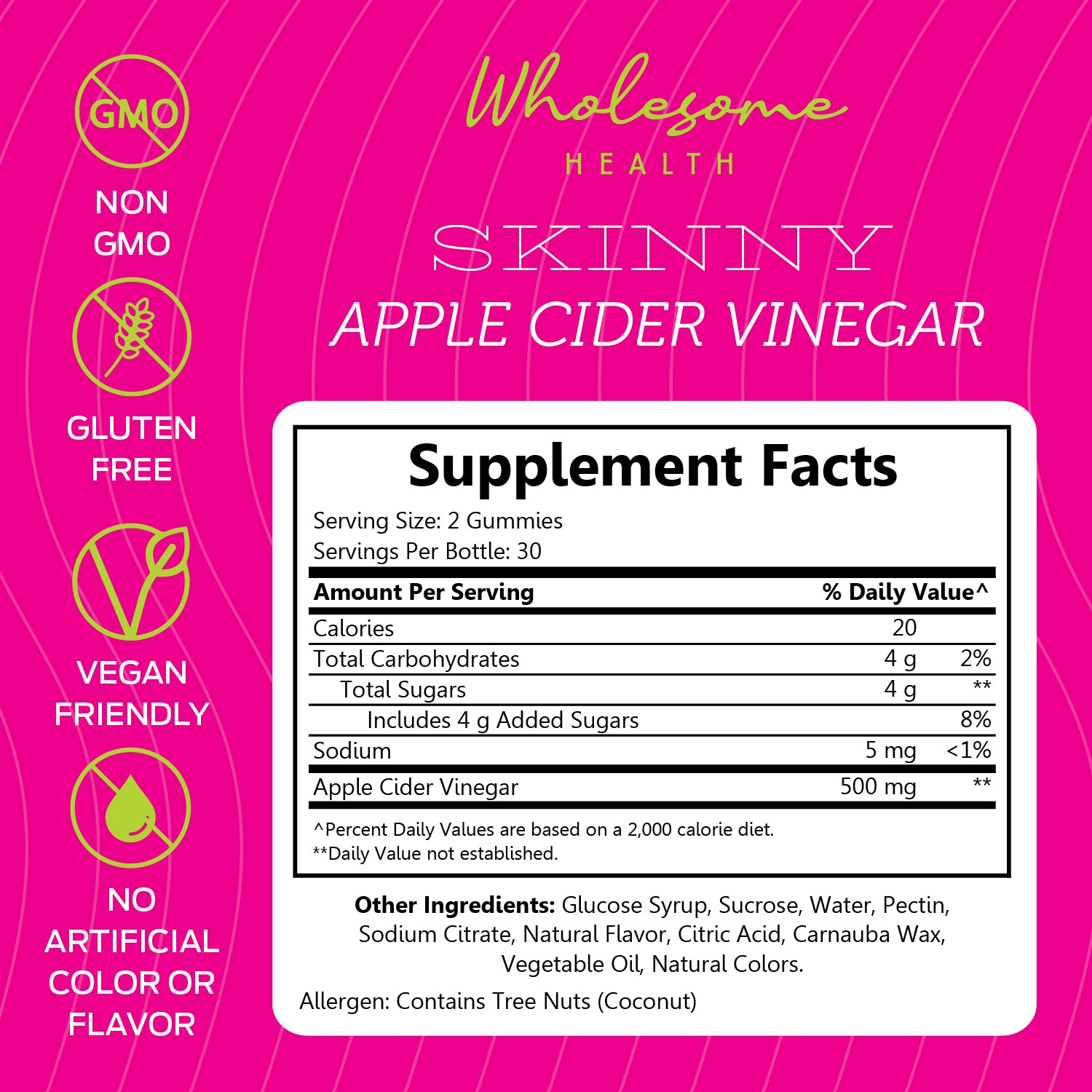 wholesome health apple cider vinegar supplement facts