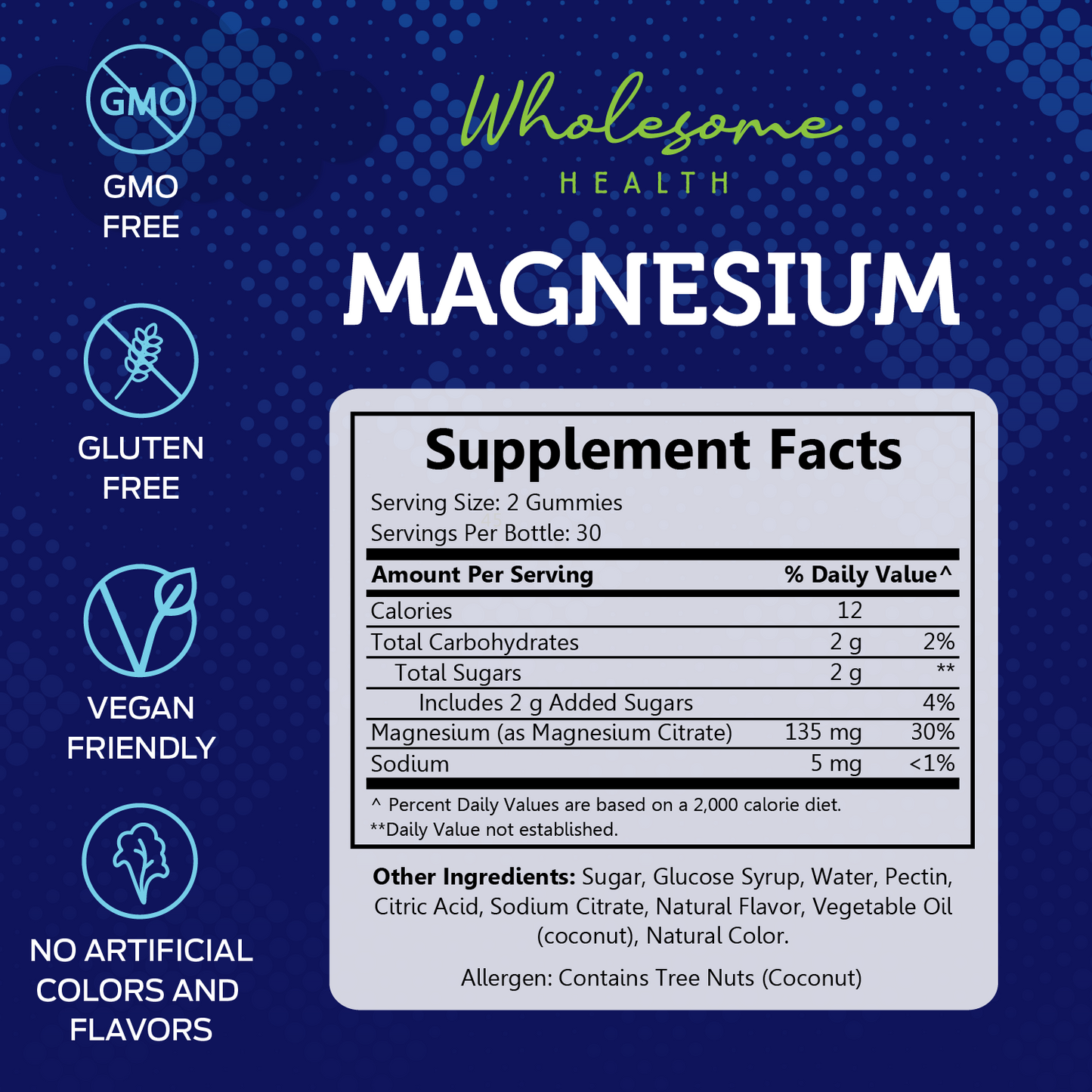 wholesome health magnesium supplement facts