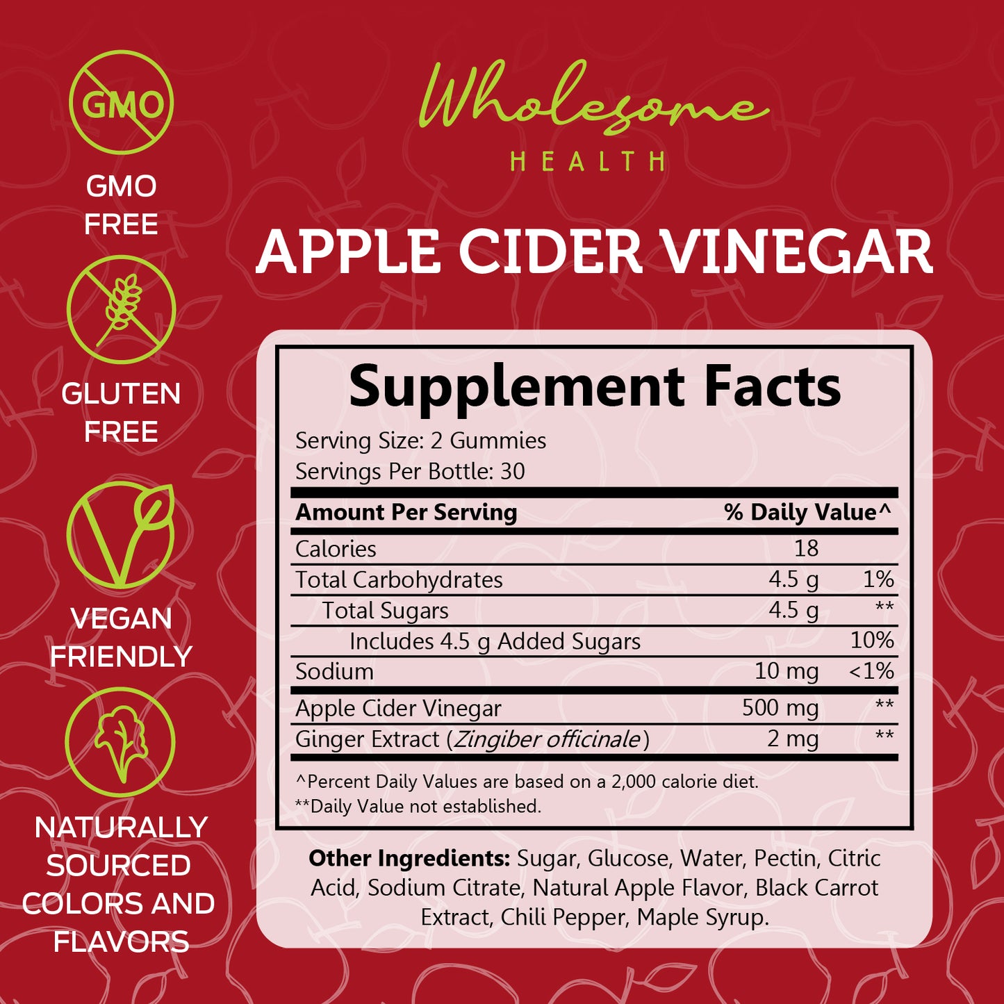 wholesome health apple cider vinegar supplement facts