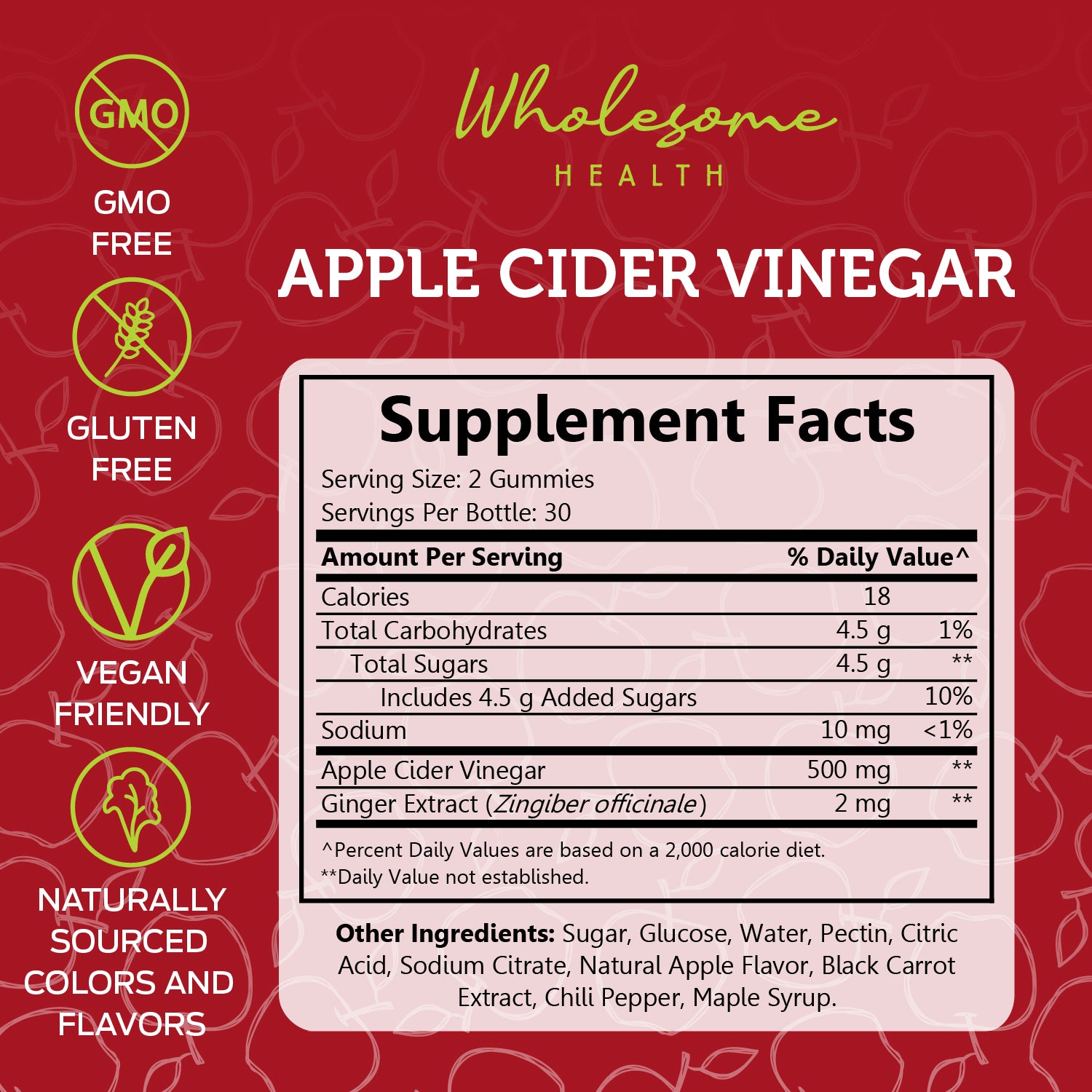 wholesome health apple cider vinegar supplement facts