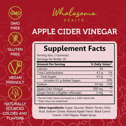 wholesome health apple cider vinegar supplement facts