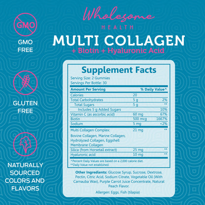 Multi Collagen - Biotin + Hyaluronic Acid 60ct Gummies