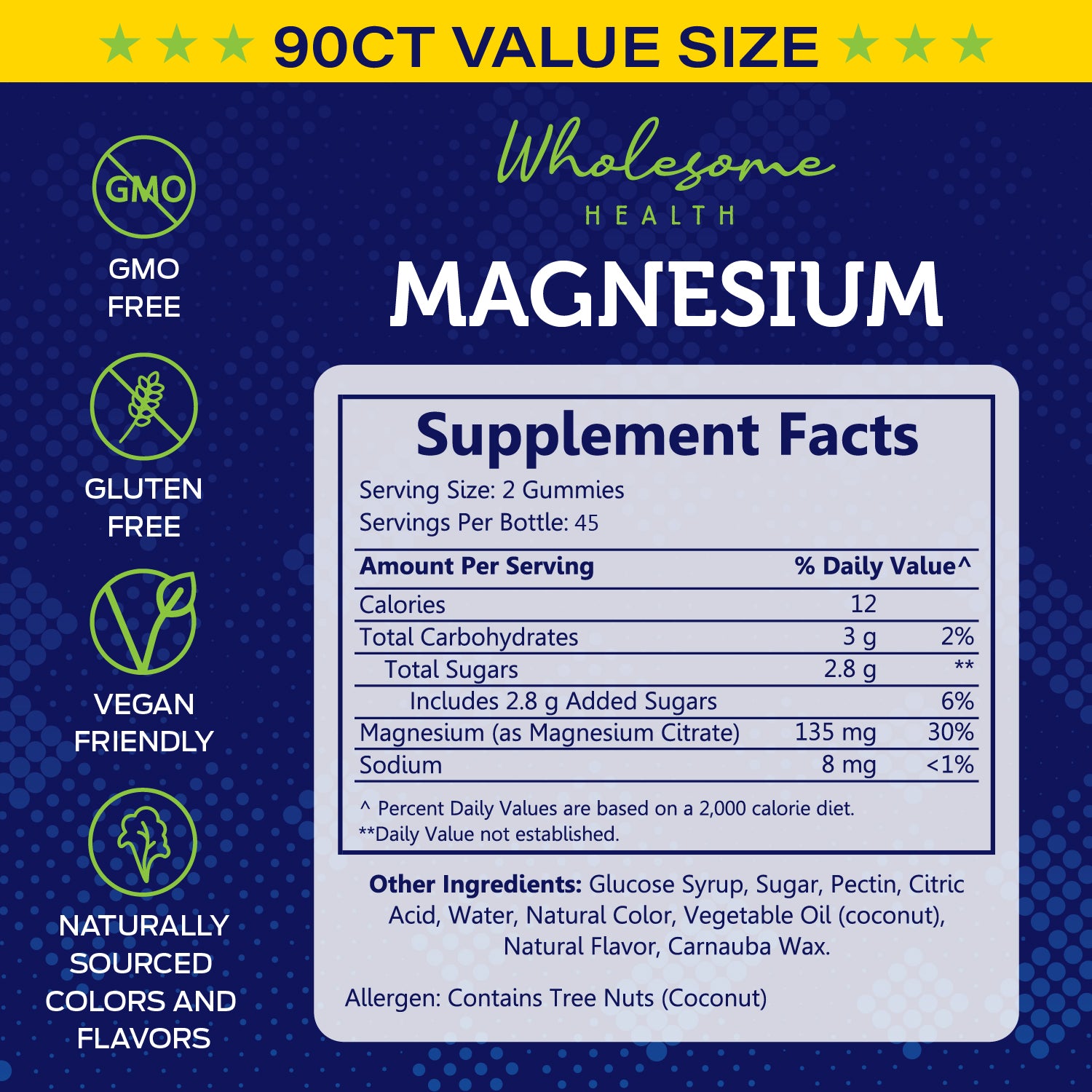 wholesome health magnesium supplement facts